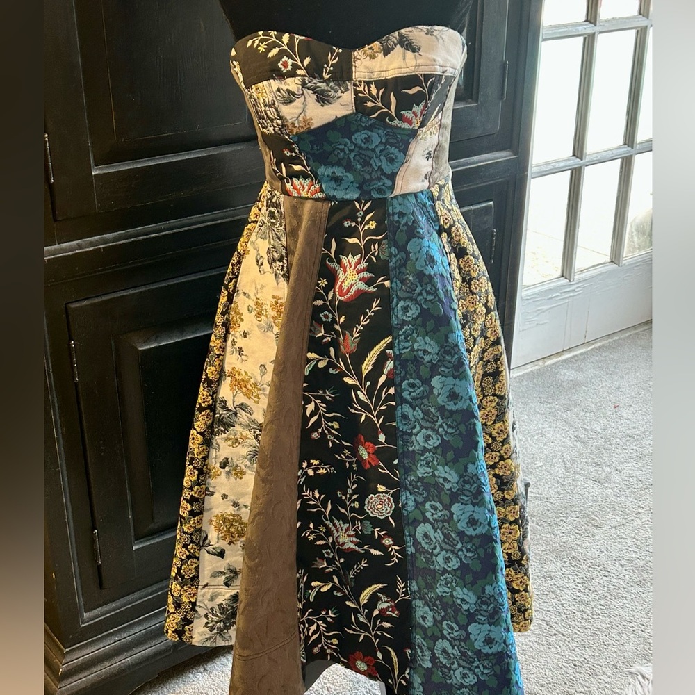Anthropologie tapestry Patchwork Strapless Dress